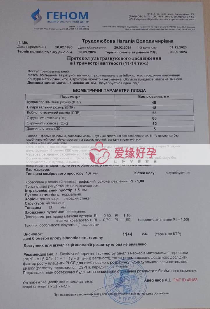 试管婴儿助孕爱心妈妈12周产检顺利通过