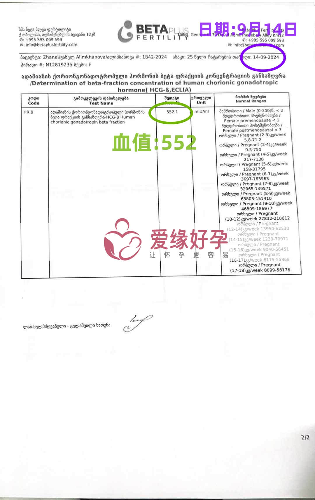 格鲁吉亚爱心志愿者验孕着床成功