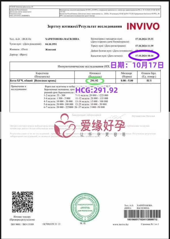 恭喜哈萨克斯坦H先生的爱心使者验孕成功