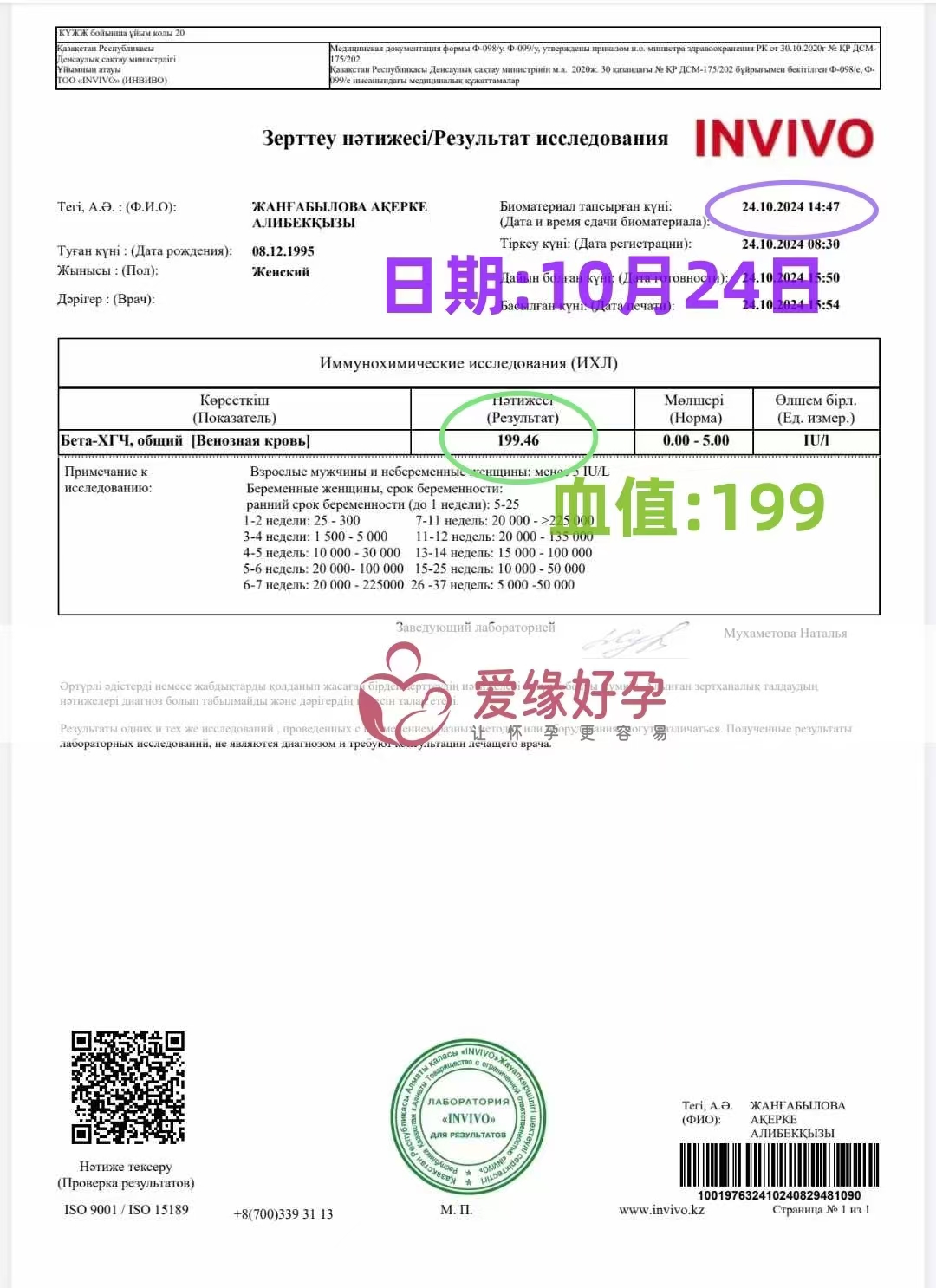 哈萨克斯坦爱心使者血值199，着床成功