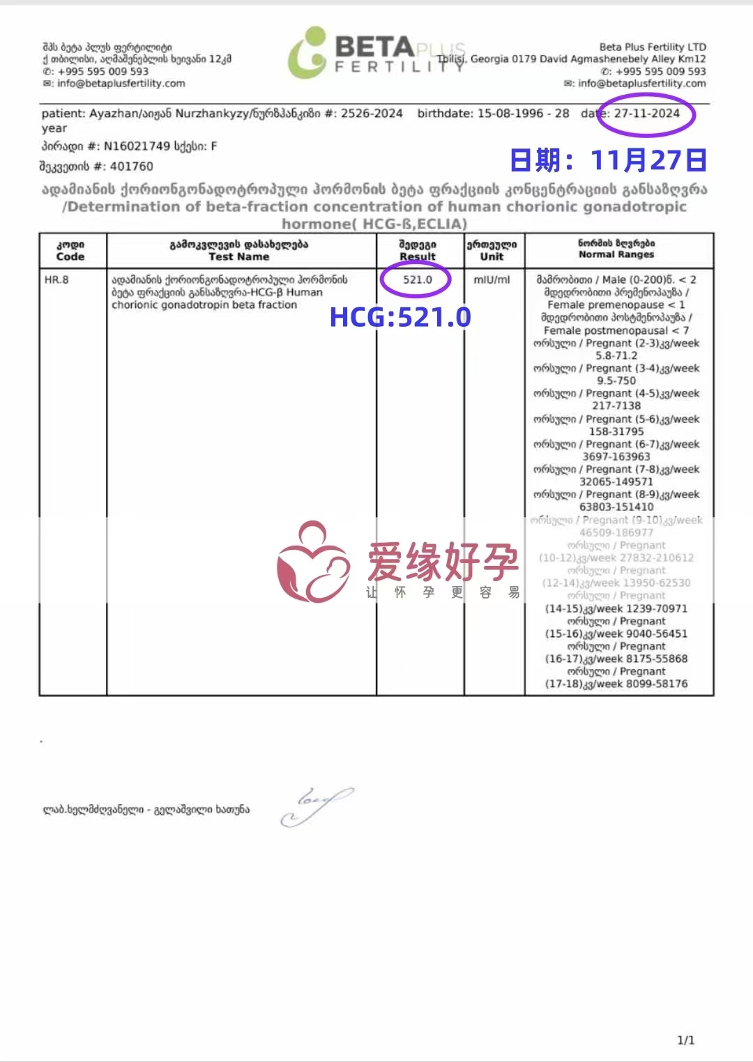 格鲁吉亚爱心使者验孕成功啦